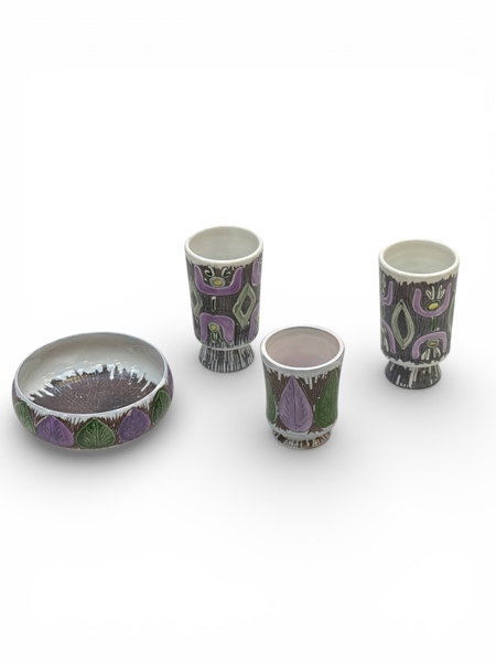 VASER & SKÅL 4 st Parti Laholms keramik