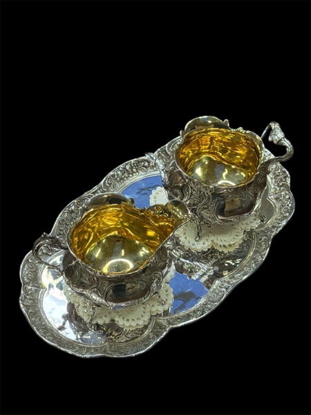 SILVER Sockerskål, gräddsnipa och fat