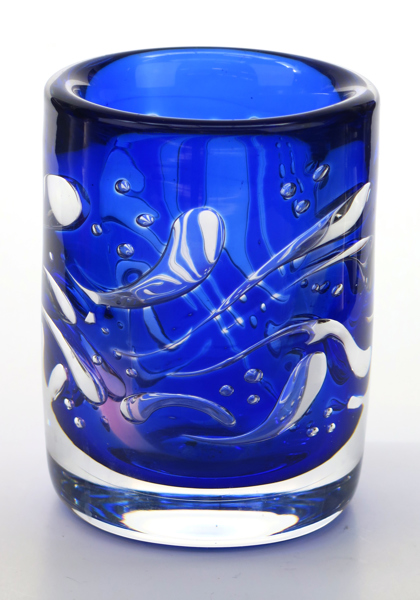 Alberius, Olle för Orrefors, vas, glas, Ariel, dekor av vågor mot blå fond