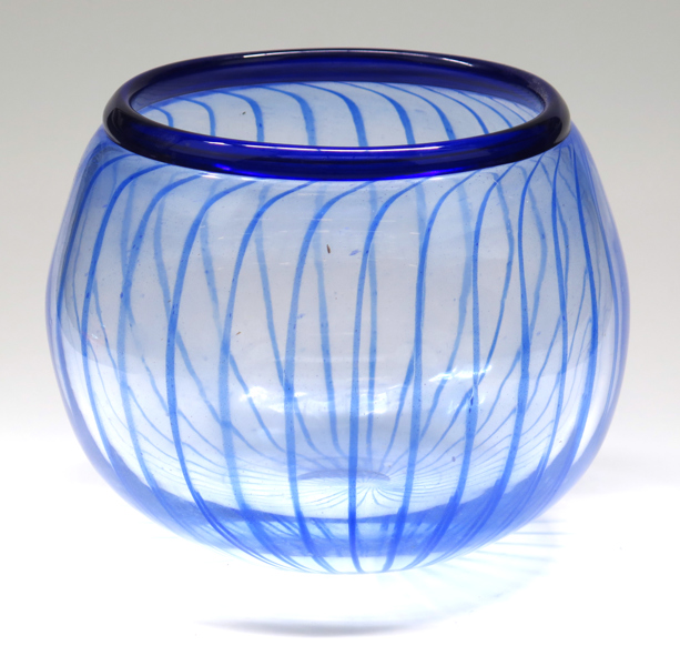 Engman, Kjell för Kosta Boda, skål, glas, dekor av blå ränder