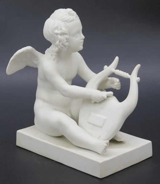 Thorvaldsen, Bertel för Royal Copenhagen, figurin, parian, amorin med harpa, 1800-talets mitt eller 2 hälft