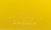 Palmquist, Sven för Orrefors, skålar 2 st, gul respektive grön, centrifugerad glasmassa, "Colora", design 1953, 1 med gjuten signatur