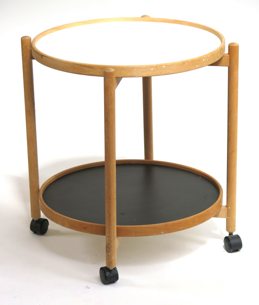 Bölling, Hans för Brdr Krüger, serveringsvagn,björk och laminat, "Krüger 50", vändbara brickor, h 55 cm
