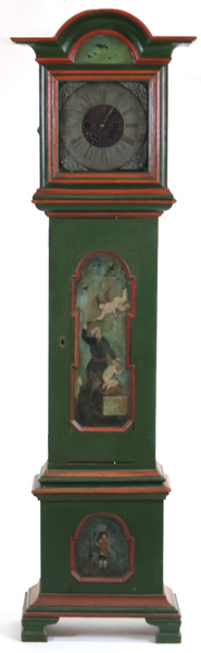 Golvur, bemålat trä, 1700-tal, dekor av Isaacs offer samt person