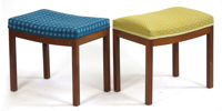 Okänd dansk designer, 1950-60-tal, fotpallar, 1 par, ¨massiv teak med textilklädsel