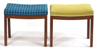 Okänd dansk designer, 1950-60-tal, fotpallar, 1 par, ¨massiv teak med textilklädsel