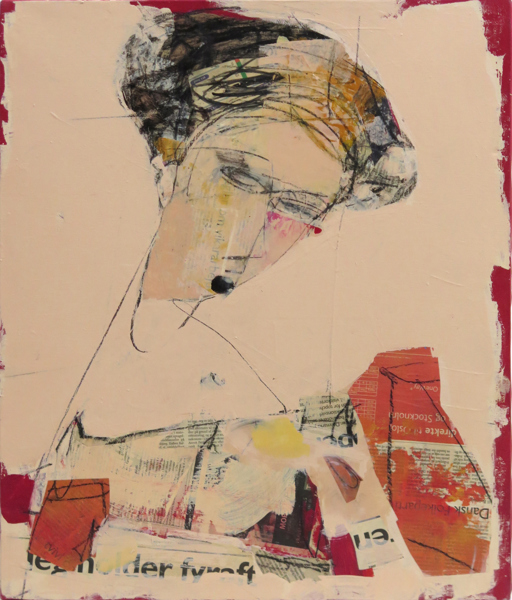 BLANDTEKNIK MED COLLAGE, Edite Gornova, kvinnoporträtt, a tergo signerad, 61 x 50 cm