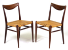 Okänd dansk (?) designer, 1950-tal, stolar, 1 par, teak med rottingklädsel,
