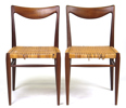 Okänd dansk (?) designer, 1950-tal, stolar, 1 par, teak med rottingklädsel,