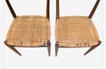 Okänd dansk (?) designer, 1950-tal, stolar, 1 par, teak med rottingklädsel,