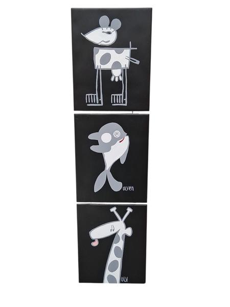 OLJA PÅ SVARTA KAKELPLATTOR, Schlyter, Ulf, 'Ulven', dekor av djur och banan, signerad, 77 x 20 cm