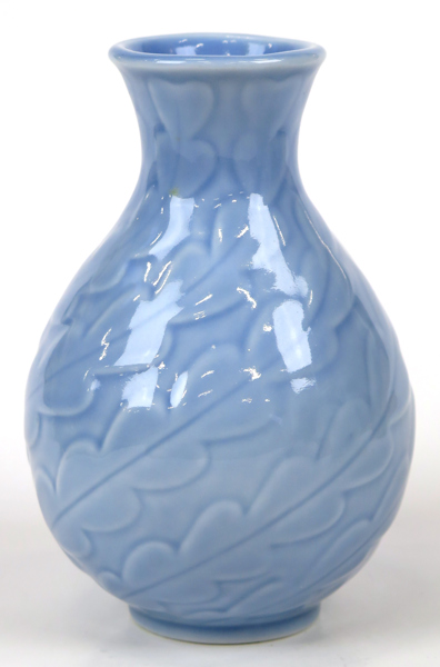 Weinberg, Gull för Rörstrand, vas, stengods, relief i blå underglasyrdekor, signerad