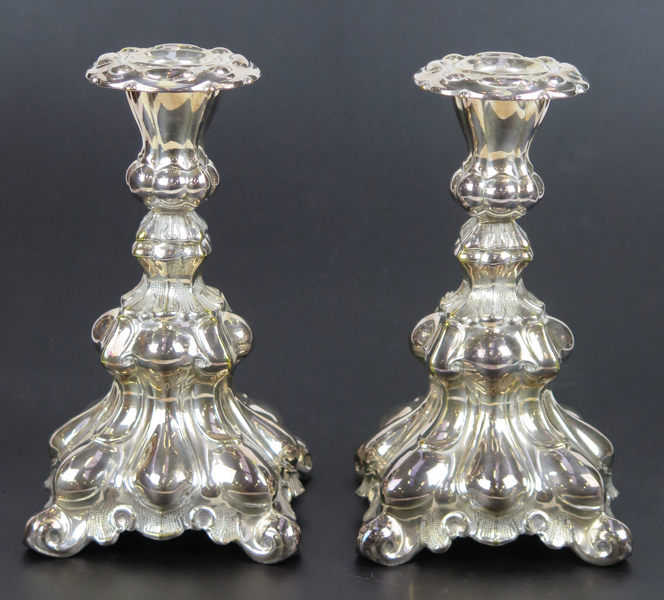Ljusstakar, 1 par nysilver, nyrokokostil, 1900-talets mitt