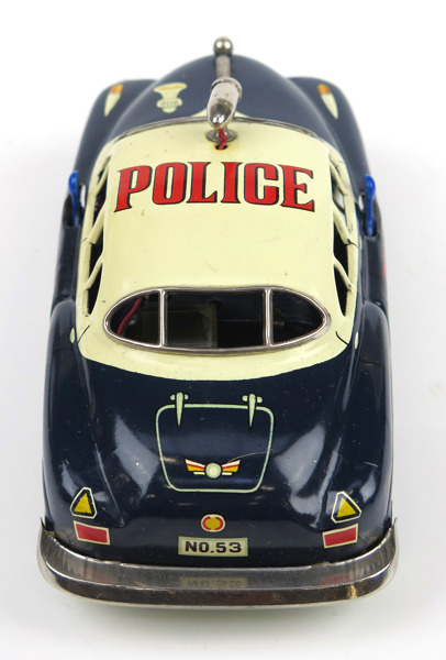 Leksak, mekanisk/elektrisk, polisbil, Electromobile Police, 1950-60-tal,