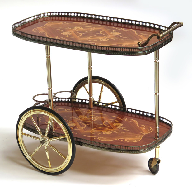 Serveringsvagn, mässing och laminat, 1900-talets 2 hälft,
