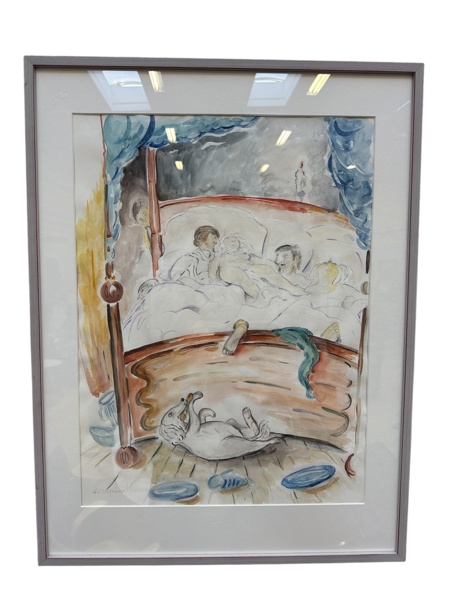 Tavla Akvarell "Kungamötet på Halmstad slott" av Helge Öhrn