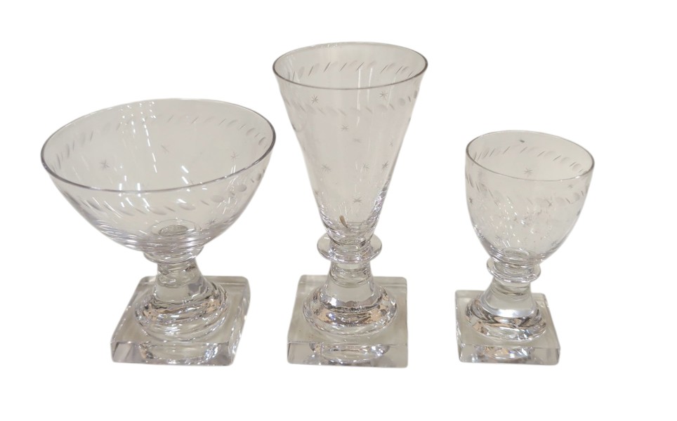 Parti slipade glas totalt 62 st okänd tillverkare