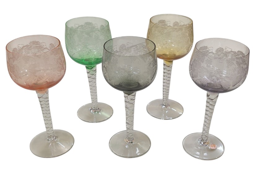 Färgade slipade glas i Böhmisk kristall 5 st