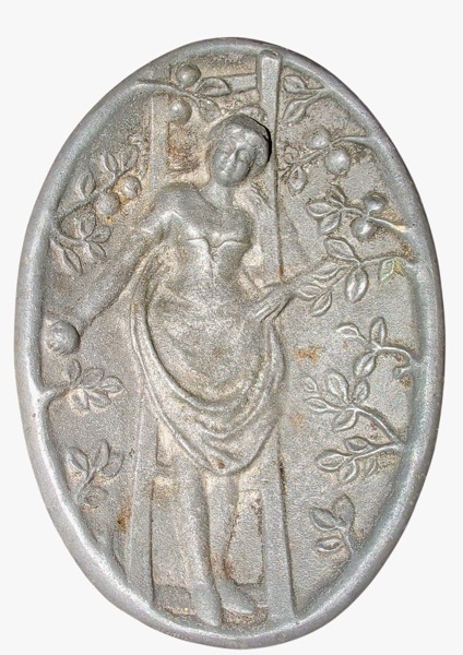 Askfat metall sekelskiftet ekivok dekor av kvinna (dubbelsidig)