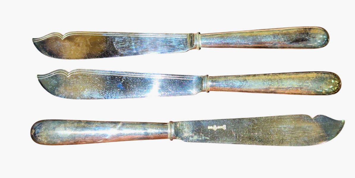 Fiskknivar 12 st i nysilver Barker Brothers, Birmingham 1900-talets första hälft