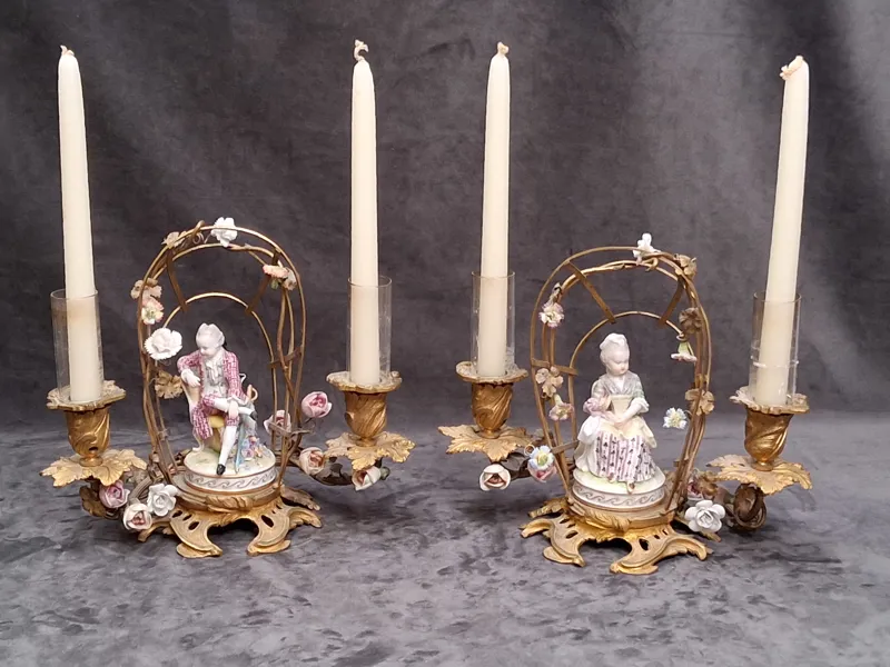 KANDELABRAR, 1 par, Meissen, 1700-tal
