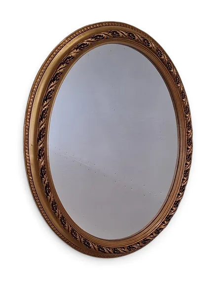 SPEGEL, oval guldfärgad träram