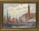 Okänd rysk konstnär, olja, Göteborgs hamn, otydligt signerad och daterad 1999, 49 x 64 cm