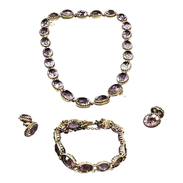 SMYCKESSET 4 delar, halsband samt armband, förgyllt sterlingsilver och ametister, vikt 68 g
