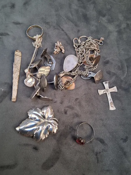 Parti silver, halsband, broscher mm