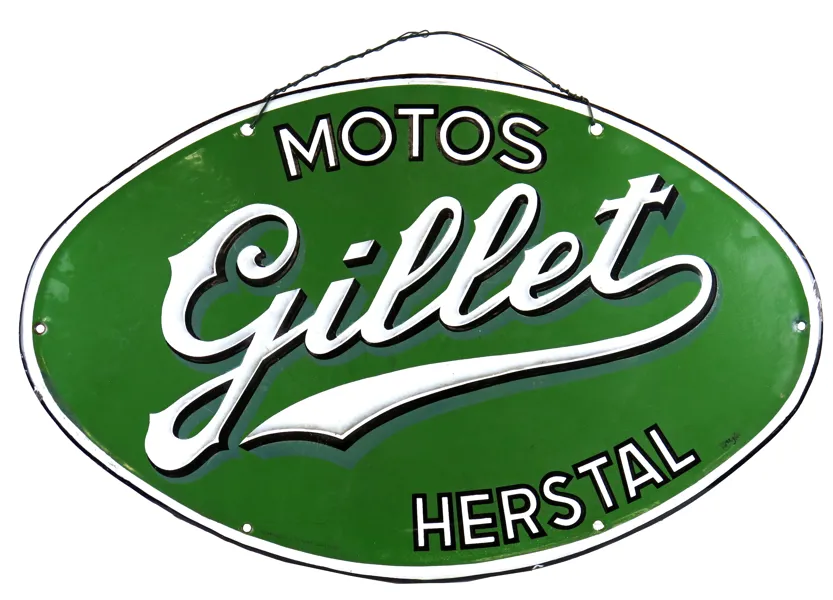 Reklamskylt, emaljerat järn, Belgien, 1930-tal, "Motos Gillet" Herstal, 