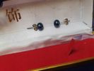 Pärlcollier med öronstift, blå pärlor