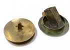 BURK MED LOCK samt BURK MED HÅLLARE FÖR TÄNDSTICKSASK, mässing, retro