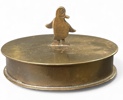 BURK MED LOCK samt BURK MED HÅLLARE FÖR TÄNDSTICKSASK, mässing, retro