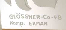 Ekman, Birger för Glössner & Co, dubbeldörr, teak med glassektion, etsad dekor av fåglar, växtlighet mm,